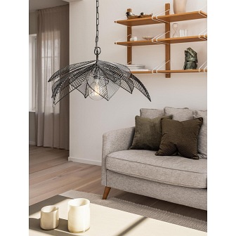 Ażurowa metalowa lampa wisząca Elm liście 70cm